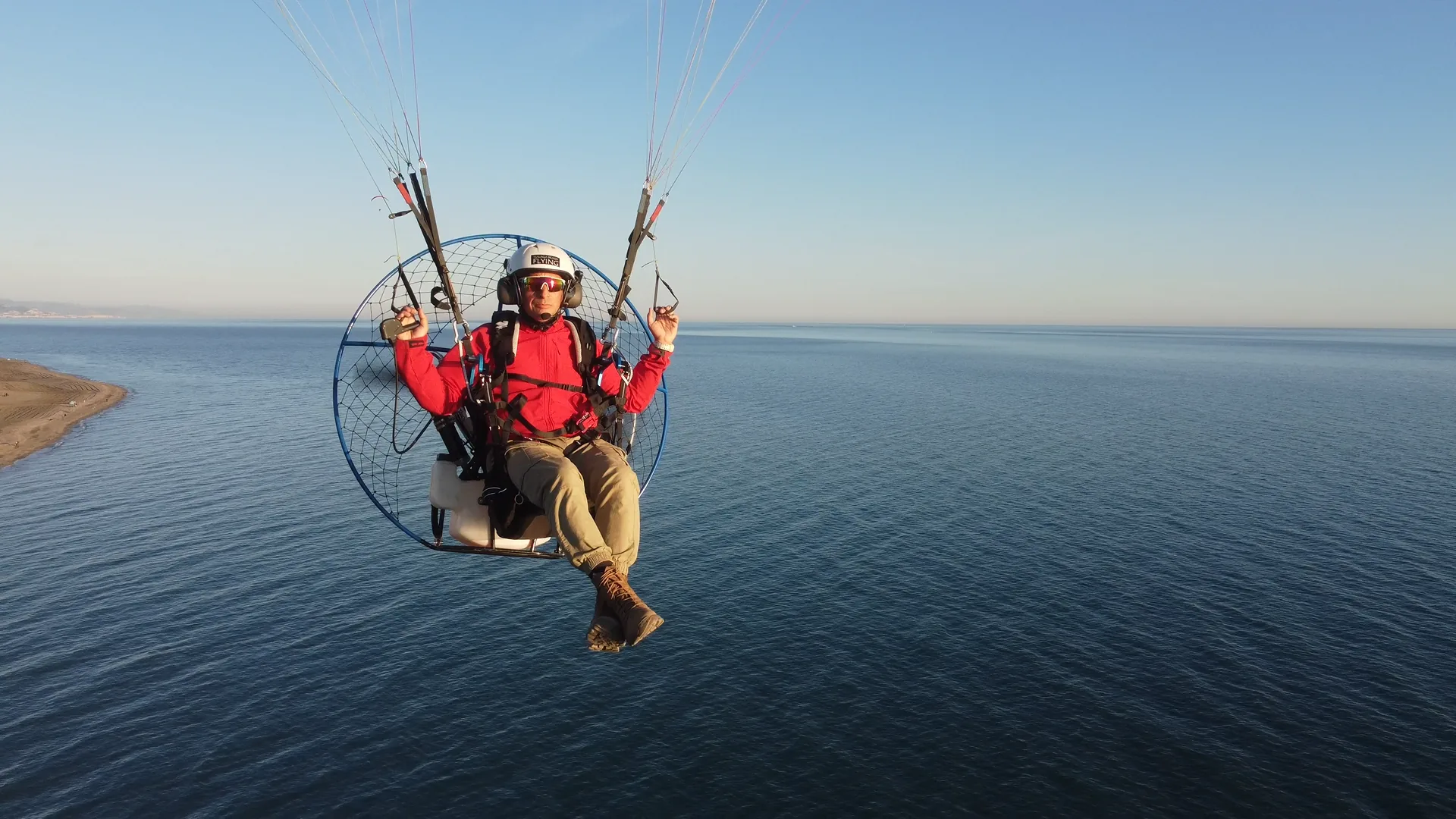 Calm flight over the sea
